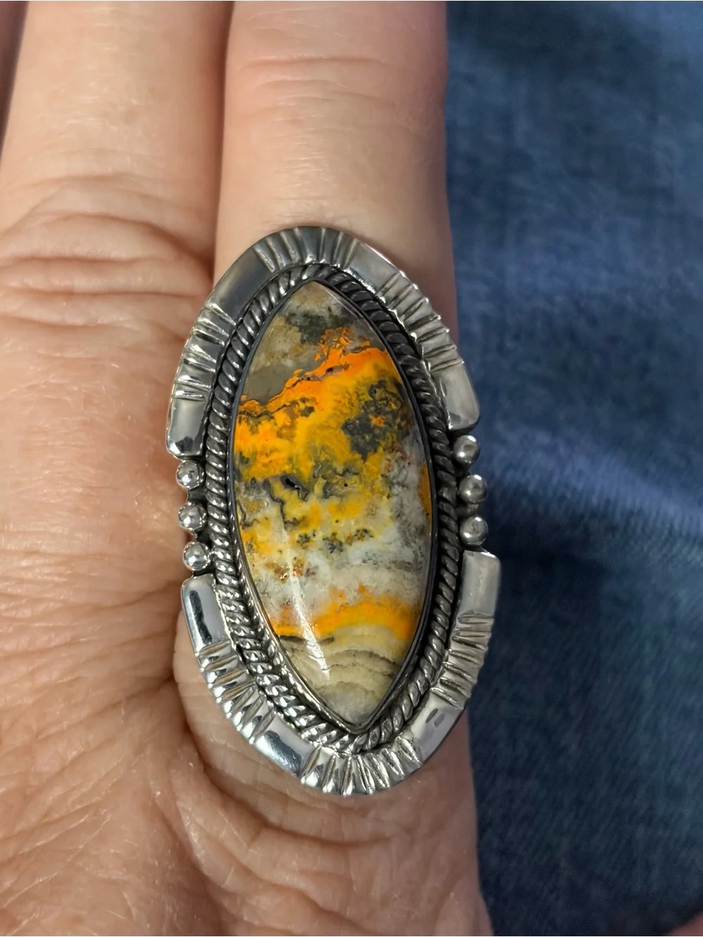 very large and weighty SW Design sterling silver Bumblebee Jasper ring